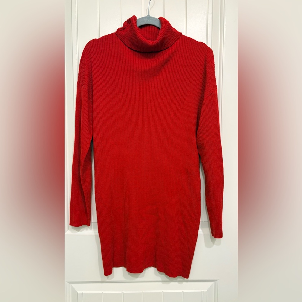 Forever 21 Red Long Sleeve Turtleneck Sweater Dress Women's Size Small